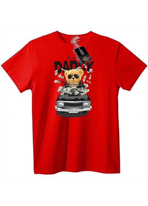 Póló Gazdag medve, autó, pénz, Piros