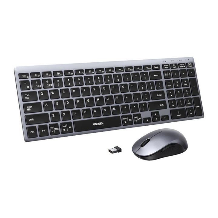 Комплект клавиатура и мишка UGREEN MK552, Wireless, Bluetooth 5.4, 4000 DPI, зареждане USB-C, Silver