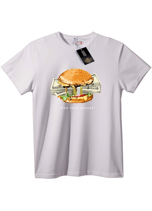 Póló 'Burger és Pénz', Fehér