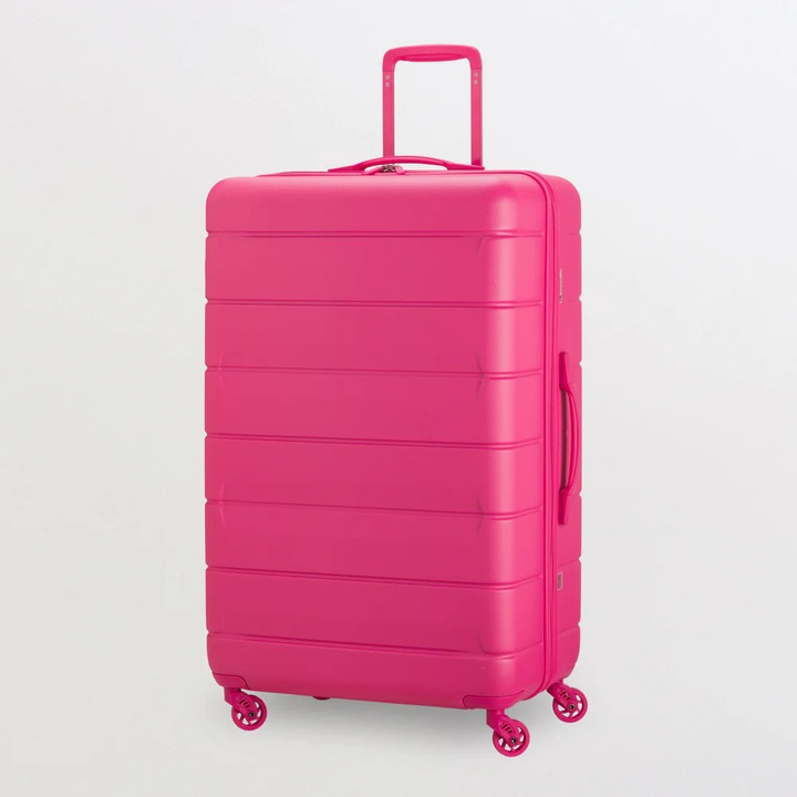 Troler cabina CARPISA, CLOUD GO, policarbonat +ABS, roti multidirectionale, 78x49x 30, super usor, 88 litri, roz fuchsia