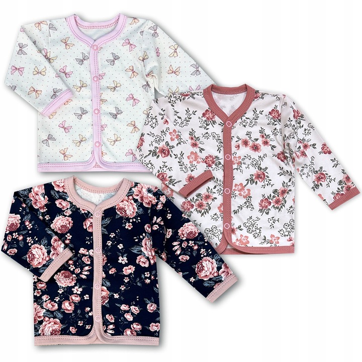 Set de 3 caftane Dartomik, bumbac 100%, maneca lunga, deschidere completa, 74 CM