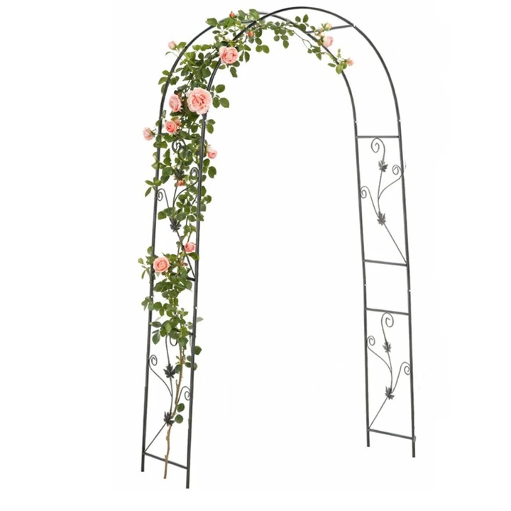 Pergola gradina metalica cu ancore fixare sol, otel vopsit electrostatic, suport plante cataratoare, 114x37x230 cm, verde inchis