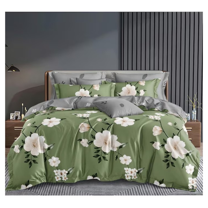 Set Lenjerie de Pat Finet Premium Multicolor 4 Piese, 180x200cm cu 2 Fete de Perna