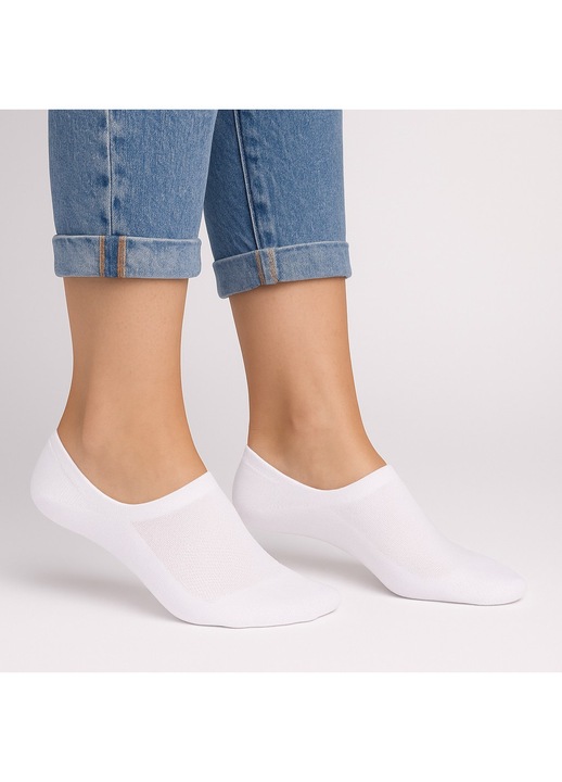 Комплект от 3 чифта дамски невидими чорапи тип терлици от памук със силикон на петата, Benyson, бели, размер 35-38 INTL