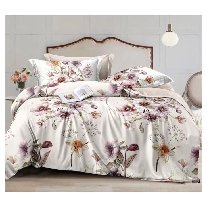 Set Lenjerie Finet 4 Piese cu Cearceaf cu Elastic, 180x200cm, cu 2 Fete de Perna