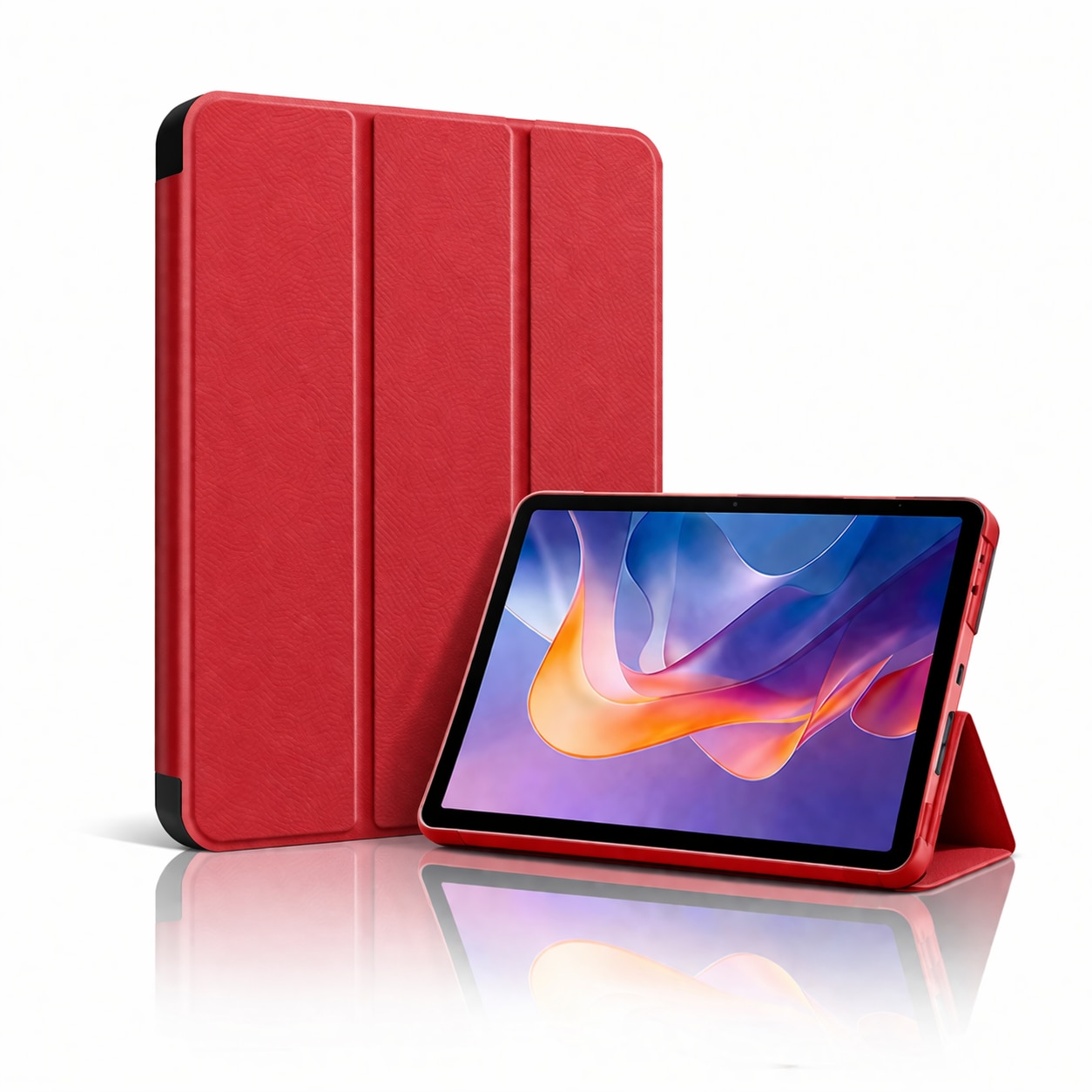 Husă tabletă DAMUR pentru Xiaomi Redmi Pad 2, Protecție 360, Piele ECO, Roșu