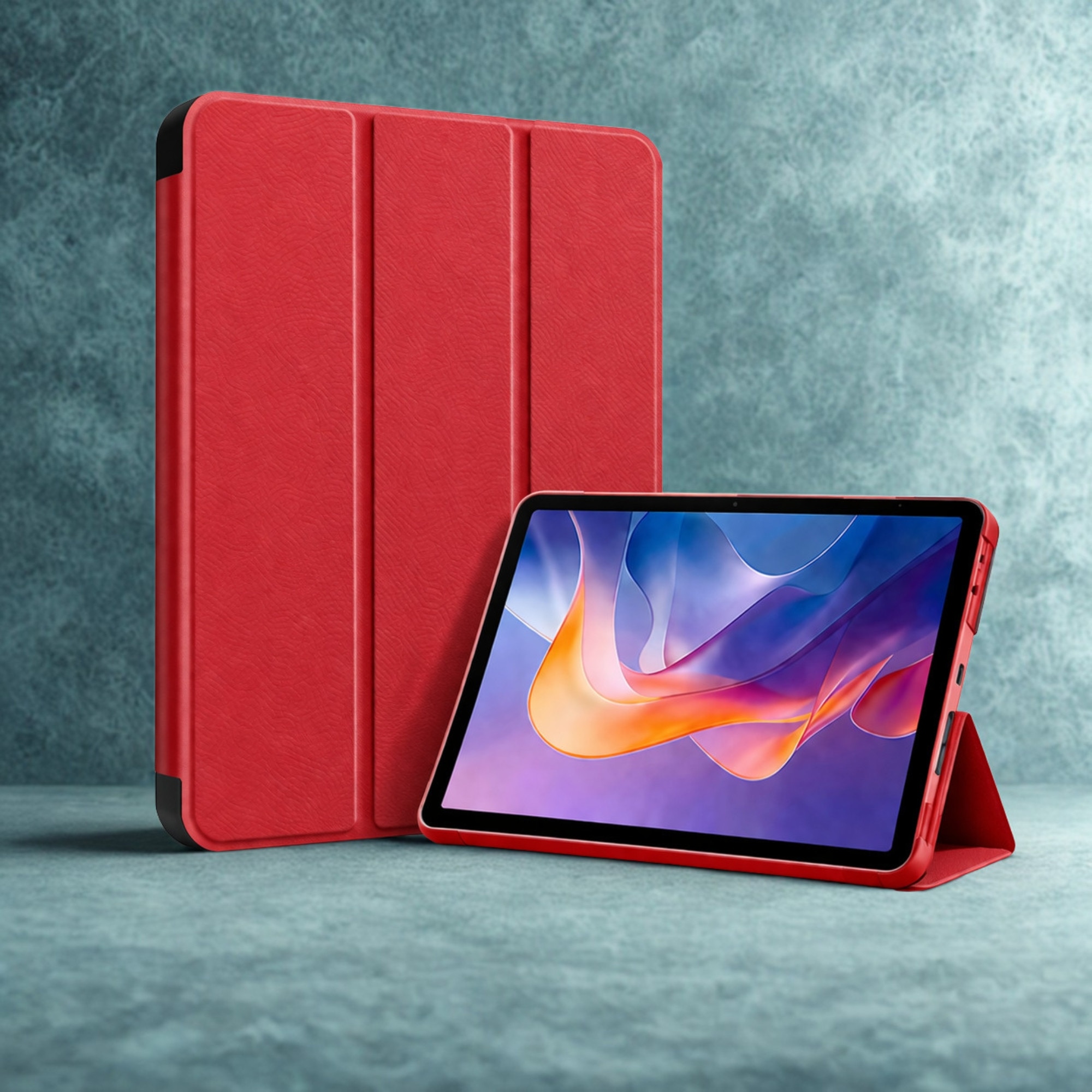 Husă tabletă DAMUR pentru Xiaomi Redmi Pad 2, Protecție 360, Piele ECO, Roșu