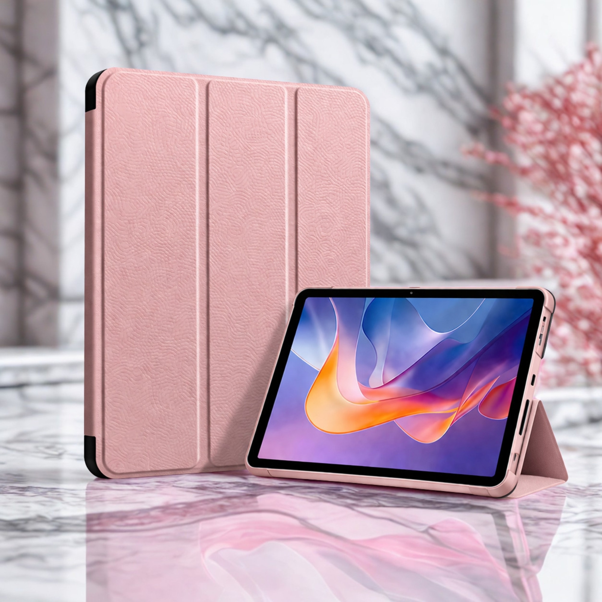 Husă tabletă DAMUR pentru Samsung Galaxy Tab S11, protecție 360, carcasa rigida, piele ECO, roz