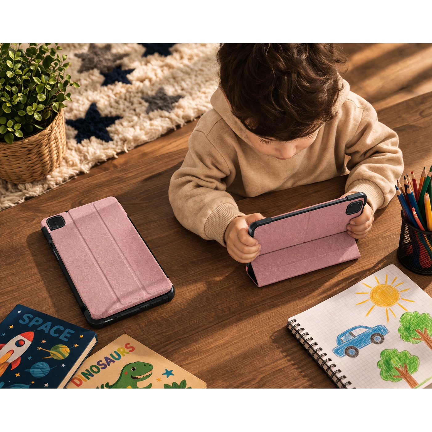 Husă tabletă DAMUR pentru Samsung Galaxy Tab S11, protecție 360, carcasa rigida, piele ECO, roz