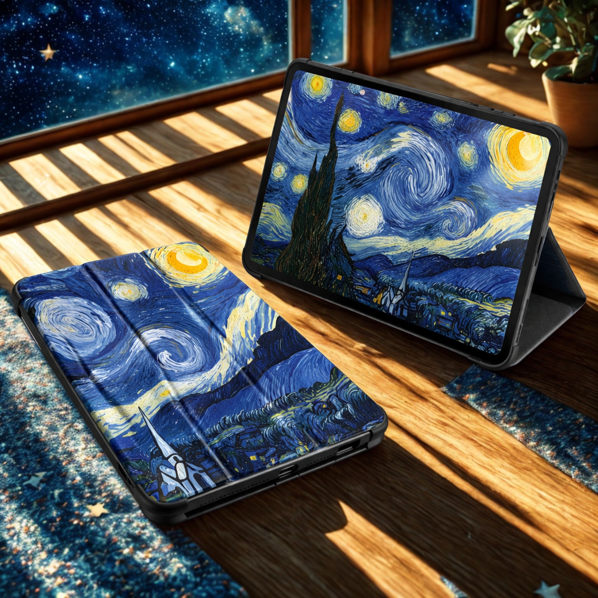 Husa tableta StandPro pentru Xiaomi Pad 6 / Pad 6 Pro, Protectie 360°, Carcasa Rigida, Piele ECO, Anti-soc si Anti-zgarieturi, Starry Night