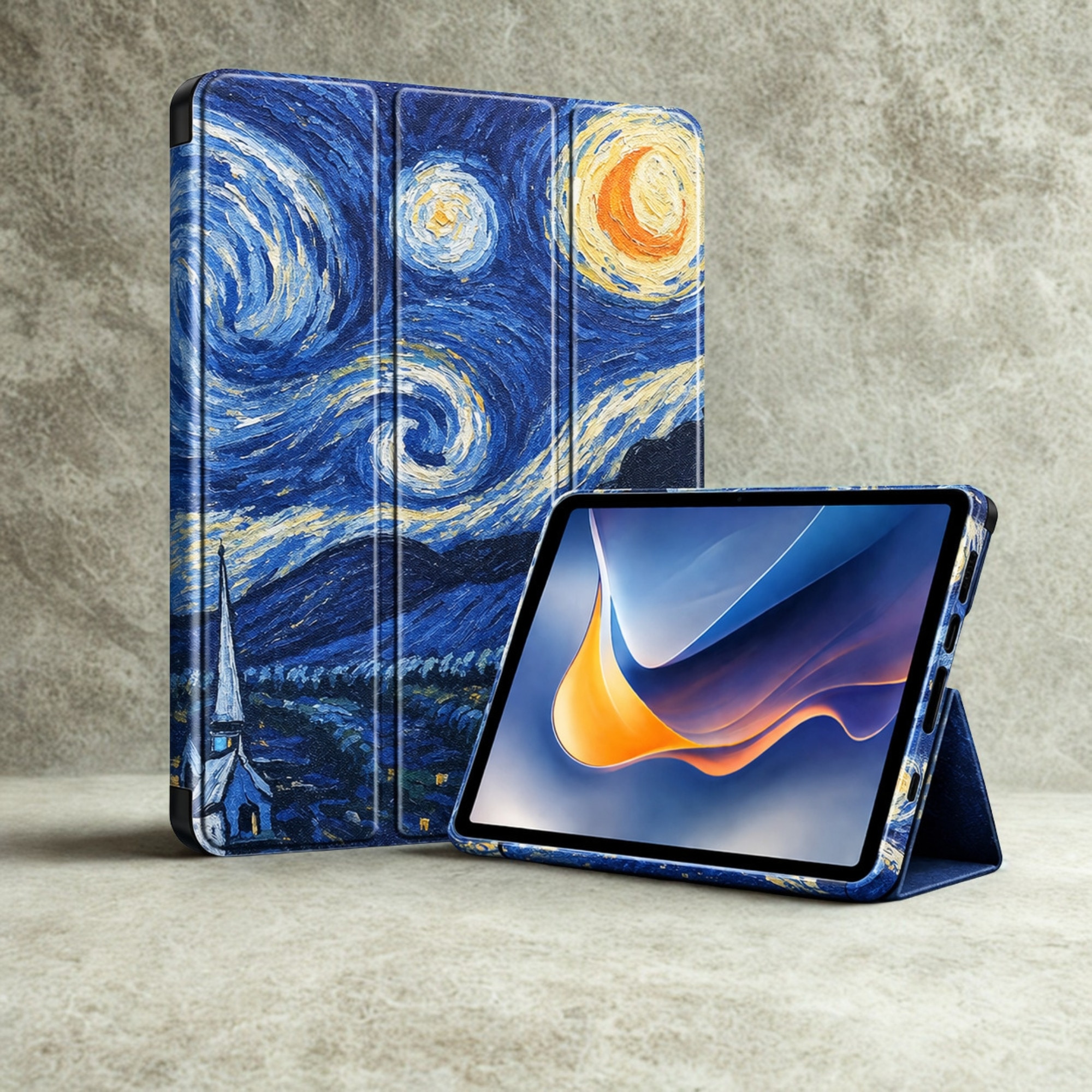 Husa tableta StandPro pentru Xiaomi Pad 6 / Pad 6 Pro, Protectie 360°, Carcasa Rigida, Piele ECO, Anti-soc si Anti-zgarieturi, Starry Night