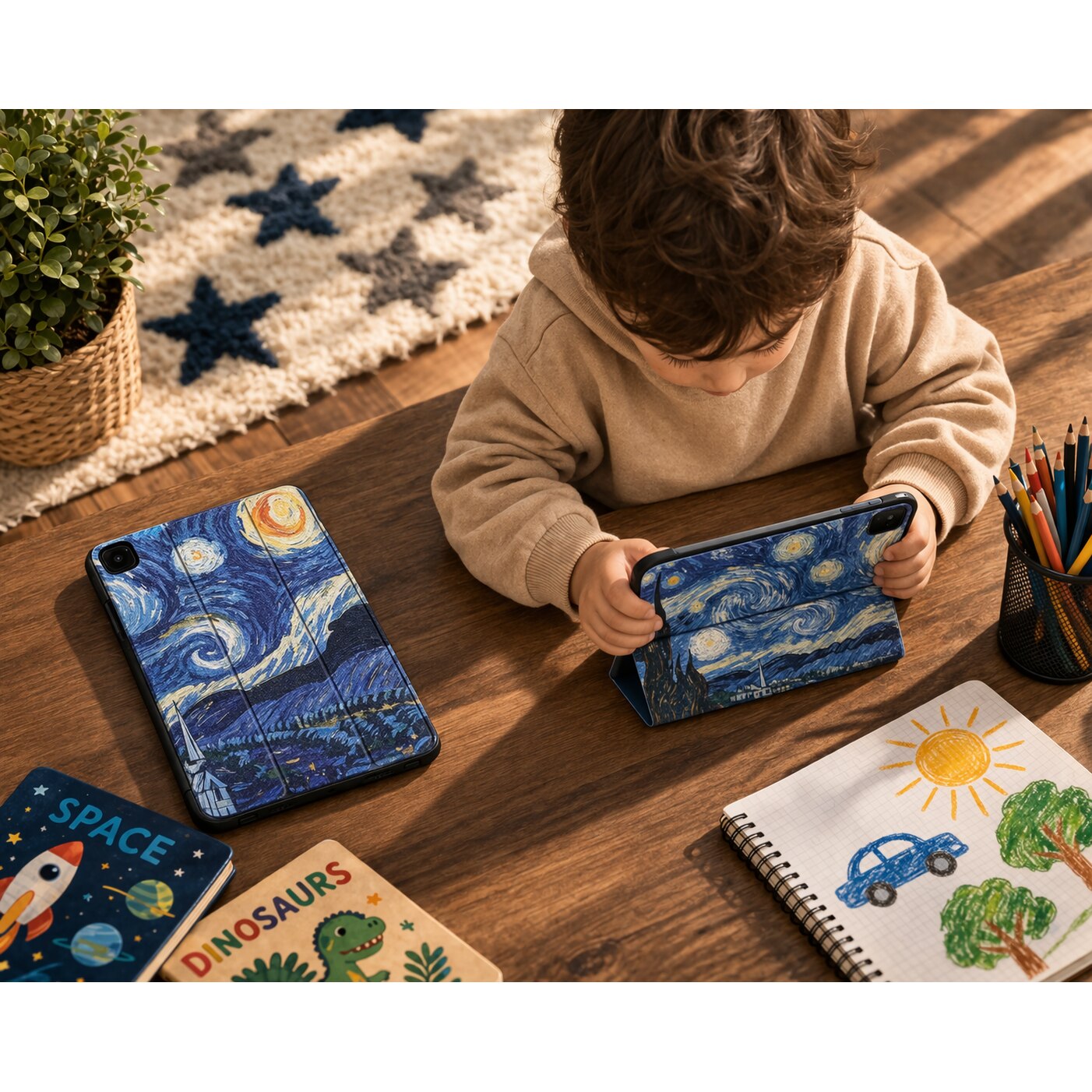 Husa tableta StandPro pentru Xiaomi Pad 6 / Pad 6 Pro, Protectie 360°, Carcasa Rigida, Piele ECO, Anti-soc si Anti-zgarieturi, Starry Night