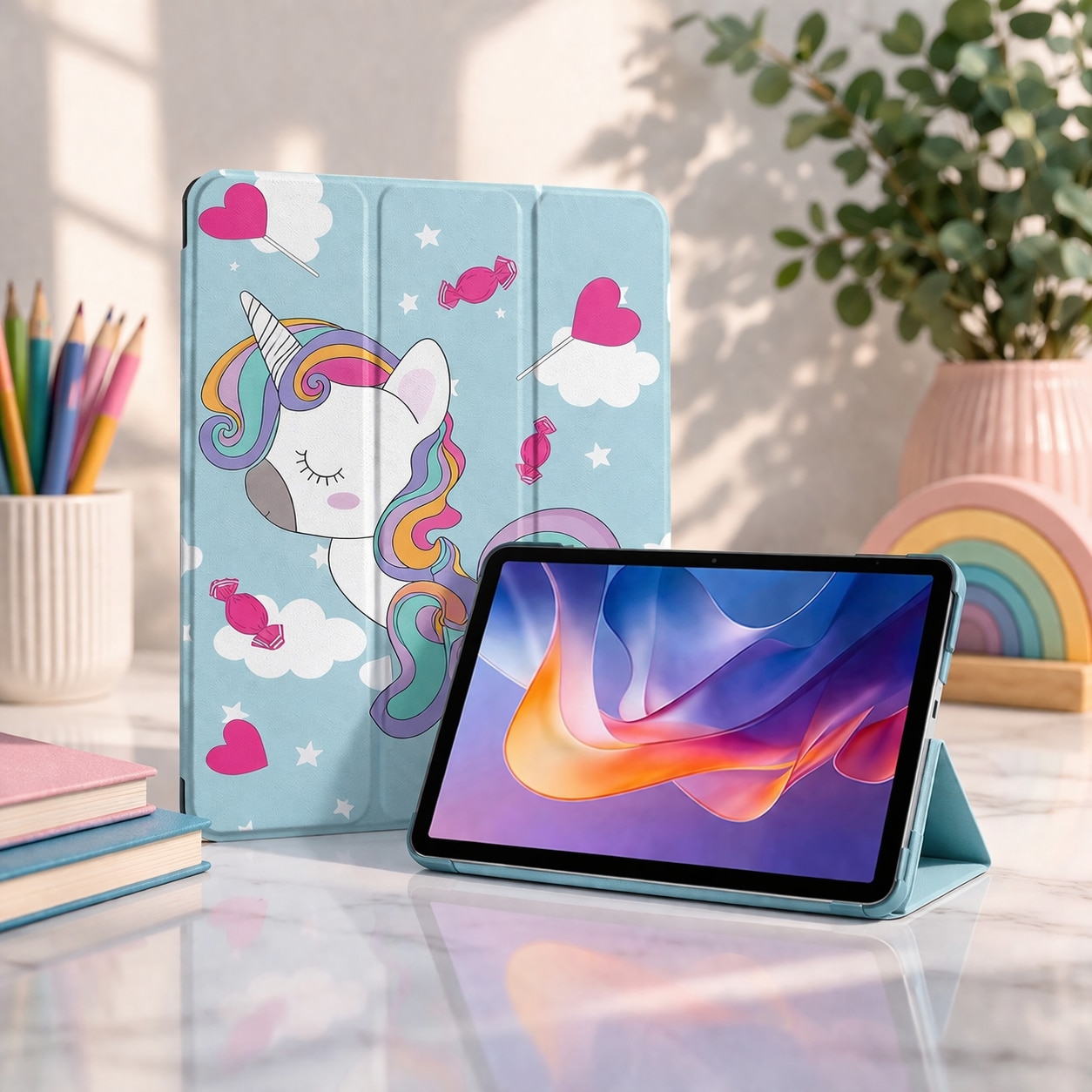 Husa tableta StandPro pentru Honor Pad X8a, Protectie 360°, Carcasa Rigida, Piele ECO, Anti-soc si Anti-zgarieturi, Unicorn