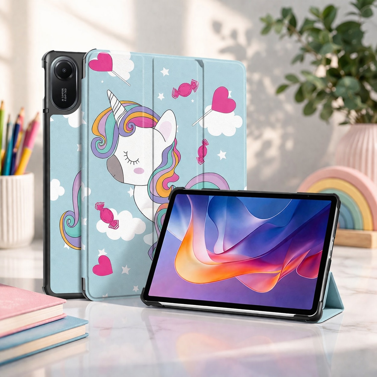 Husa tableta StandPro pentru Honor Pad X8a, Protectie 360°, Carcasa Rigida, Piele ECO, Anti-soc si Anti-zgarieturi, Unicorn