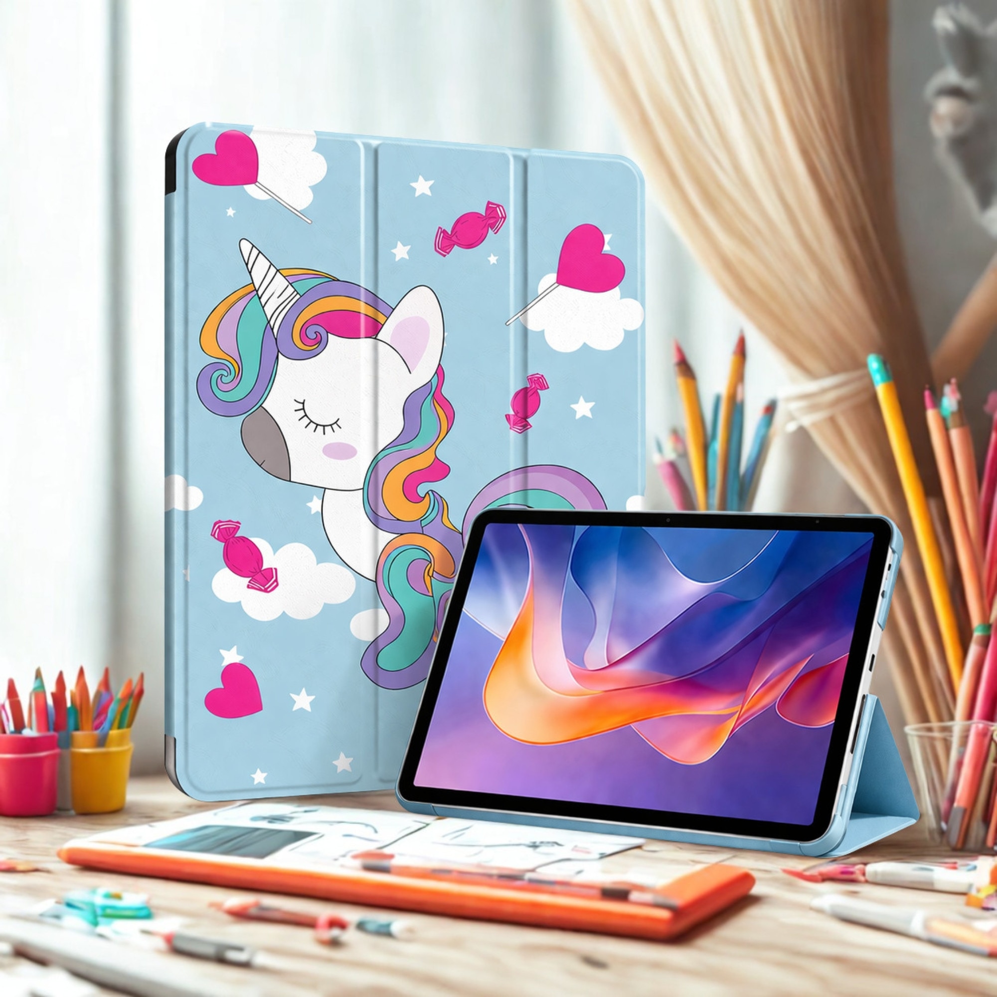 Husa tableta StandPro pentru Honor Pad X8a, Protectie 360°, Carcasa Rigida, Piele ECO, Anti-soc si Anti-zgarieturi, Unicorn