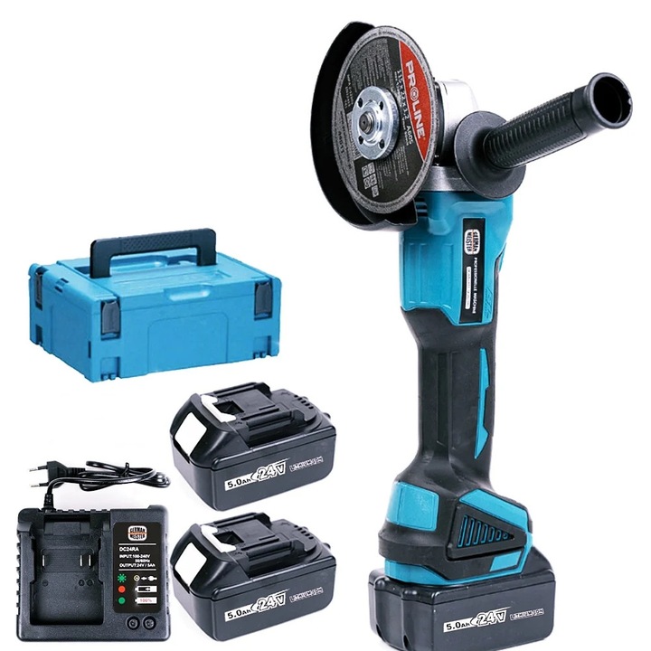 Polizor unghiular German Meister, 24V, 2 acumulatori, 125 mm