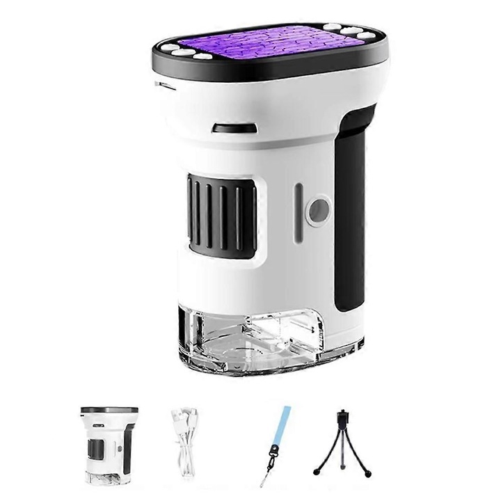 Microscop portabil 3 in 1 pentru copii, 1000x zoom, ecran IPS 2.8 inch, captura foto si video, set