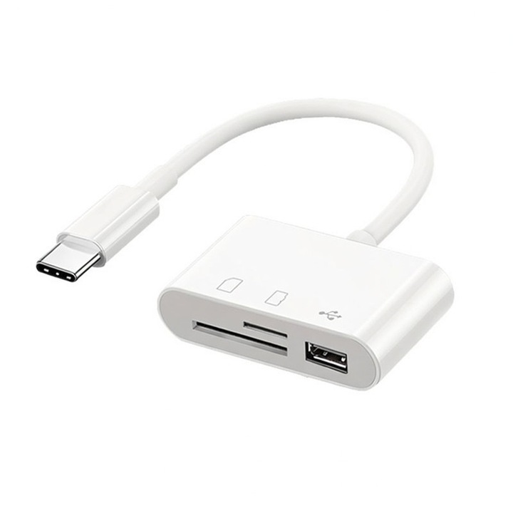 Cititor de carduri multifunctional 3 in 1, conectare si functionare imediata, cu suport pentru TF/SD/USB, pentru telefon mobil si PC, Type-C