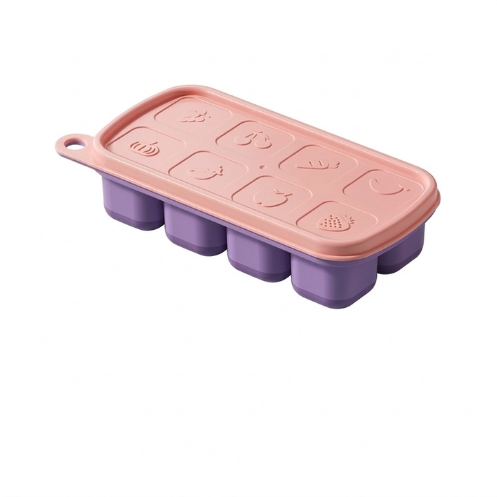 Tavi pentru Cuburi de Gheata din Silicon Alimentar Fara BPA cu Capac Forme Reutilizabile pentru Congelator Bauturi si Mancare pentru Bebelusi