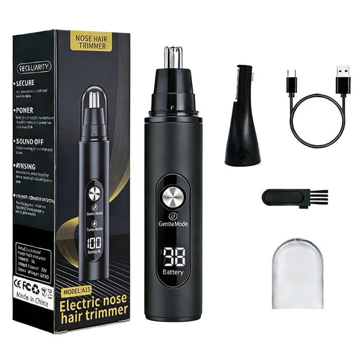 Aparat de Tuns Parul Nazal 2 in 1 Reincarcabil Electric cu Afisaj Digital LED Lame Duble Lavabile Fara Durere pentru Par Nazal si din Urechi