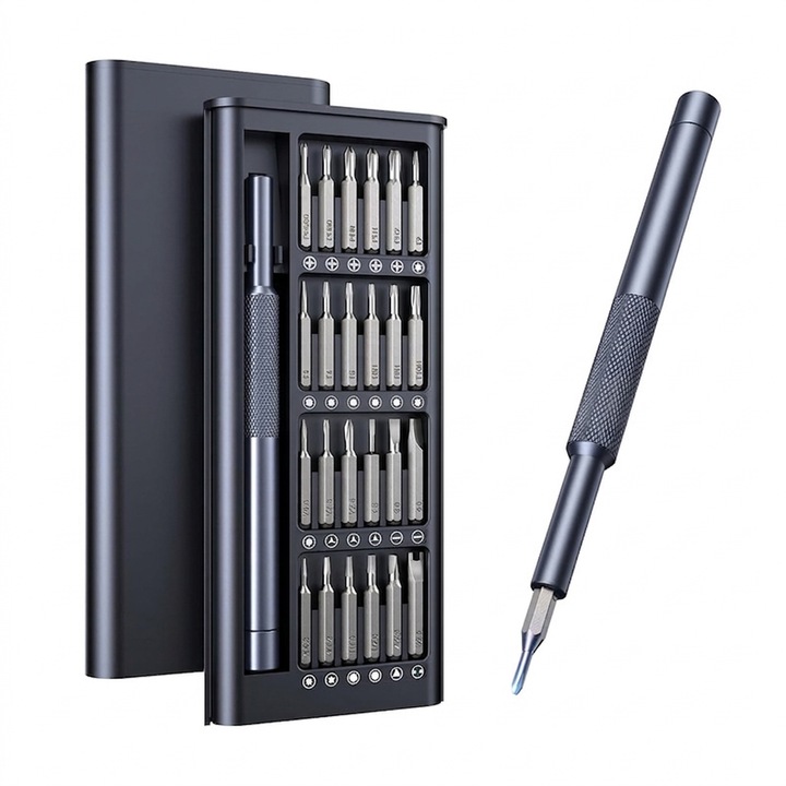 Set 24 in 1 Surubelnite de Precizie Mici Set Profesional Magnetic de Scule Mini pentru Reparatii Telefon Calculator Ceas Laptop Macbook Sonerie cu Camera Ochelari Electronice Din Otel pentru Rulmenti
