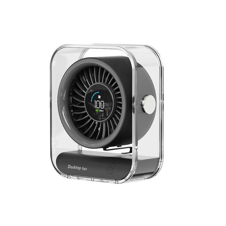 Csendes, Kefe Nélküli, Újratölthető Hordozható Asztali Ventilátor 3000mAh LED Kijelzővel Otthonra, Irodába és Hálószobába