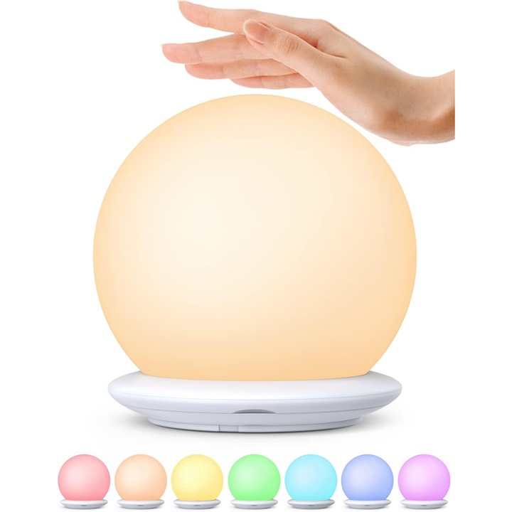 Lampa de veghe pentru copii, 8 culori RGB, lumina calda, control tactil, reincarcabila