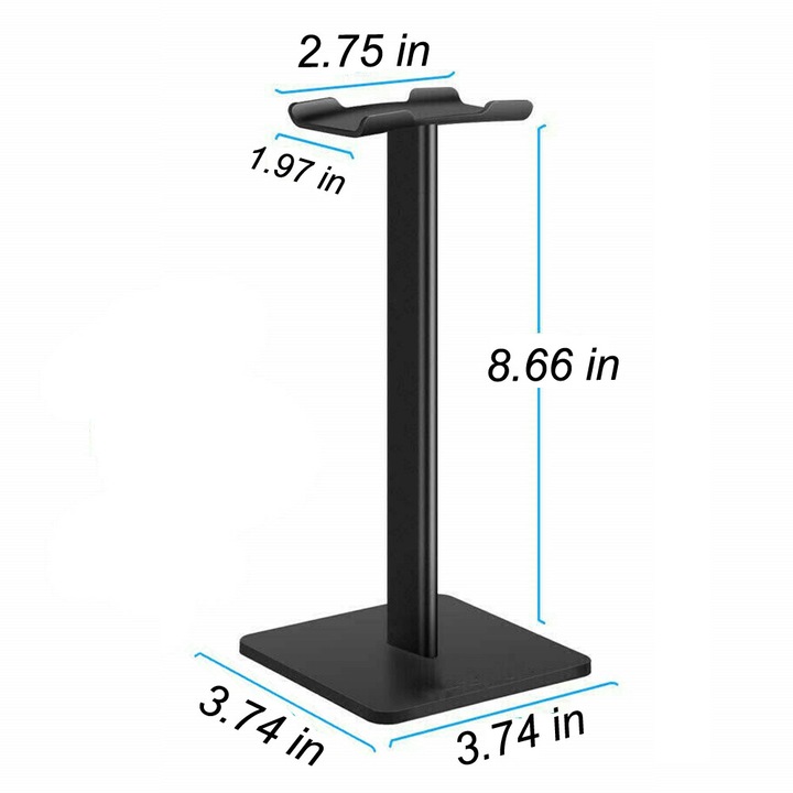 Fejhallgató tartó, fekete, 3.74x3.74x8.66in, levehető kialakítás, eloxált alumínium anyag