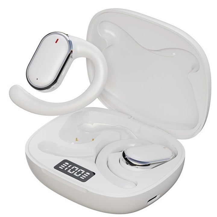Vezeték nélküli Bluetooth fülhallgató fülkampóval, minimalista design, fehér, szett