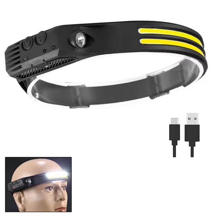 Lanterna LED cu senzor de miscare, 6 moduri, impermeabil IPX5, usoara, pentru camping, pescuit, alergare