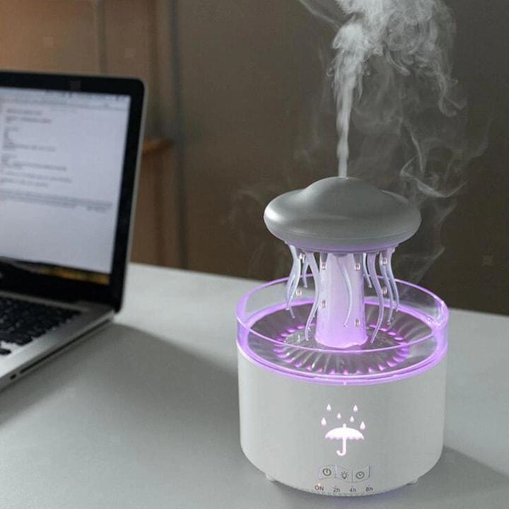 Umidificator mini 220ml, proiector Magic Dream, difuzor uleiuri esentiale, alb