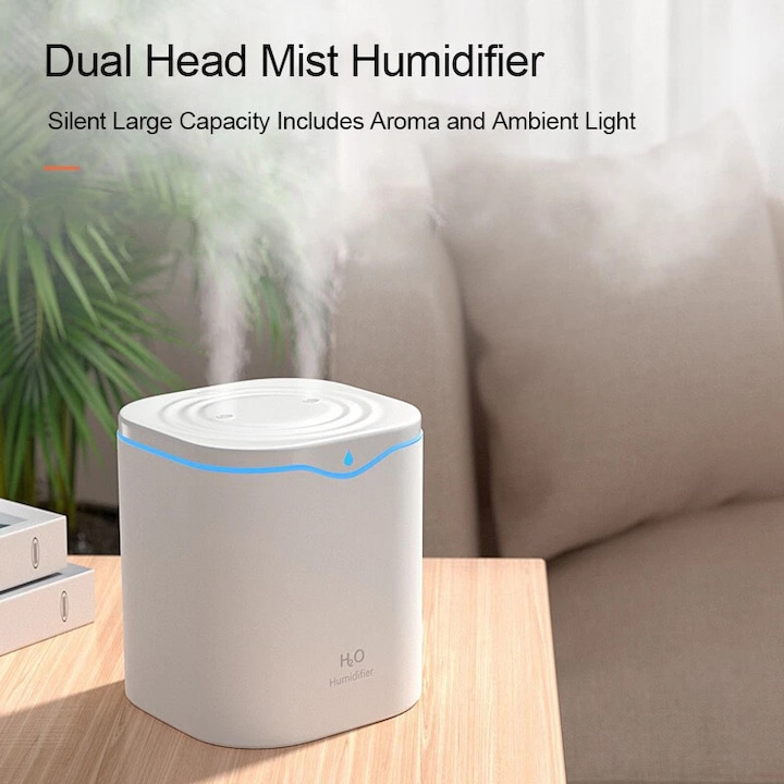 Umidificator mini portabil cu lumina de noapte LED multicolor, 350ml, 2 moduri de pulverizare, roz