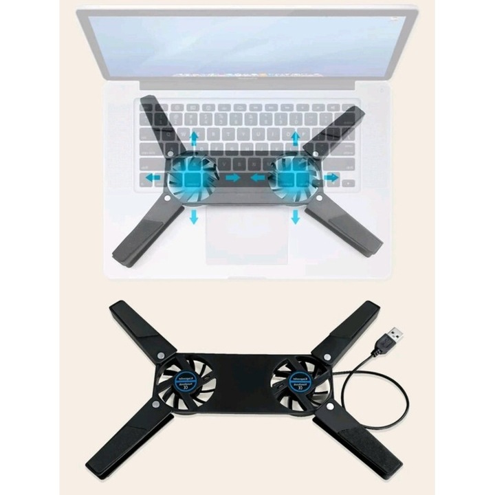 Racitor laptop portabil USB, set 2 bucati, pliabil, negru, pentru PC-uri si laptopuri de 7-15 inch
