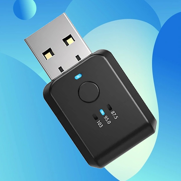 Transmitator FM Bluetooth 5.1, negru, alimentare USB, distanta eficienta 10m, set inclus