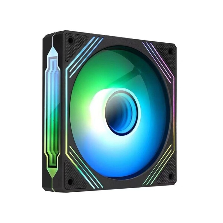 Ventilator PC 140mm ARGB cu tehnologie Reverse Airflow, control PWM, negru, set