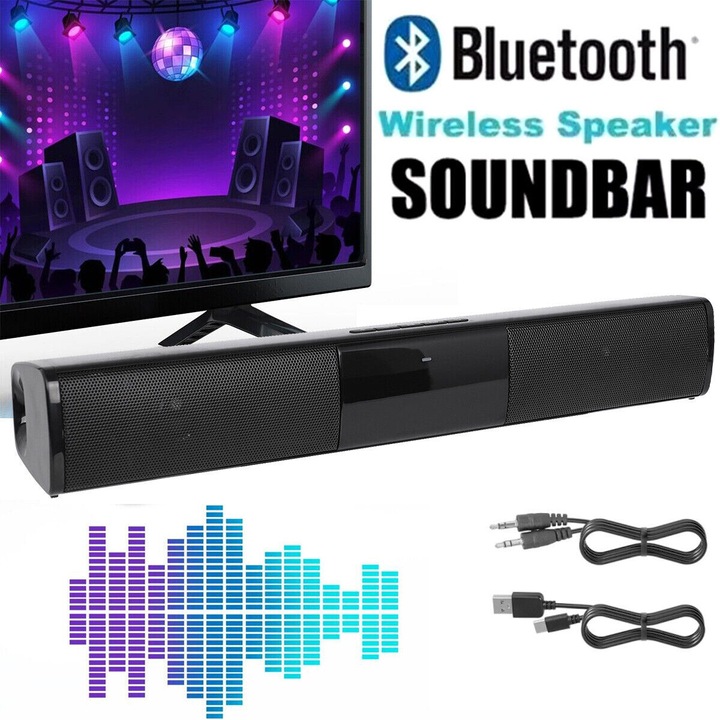 Soundbar Home Theater, 2 difuzoare, sunet surround 3D, negru, set complet