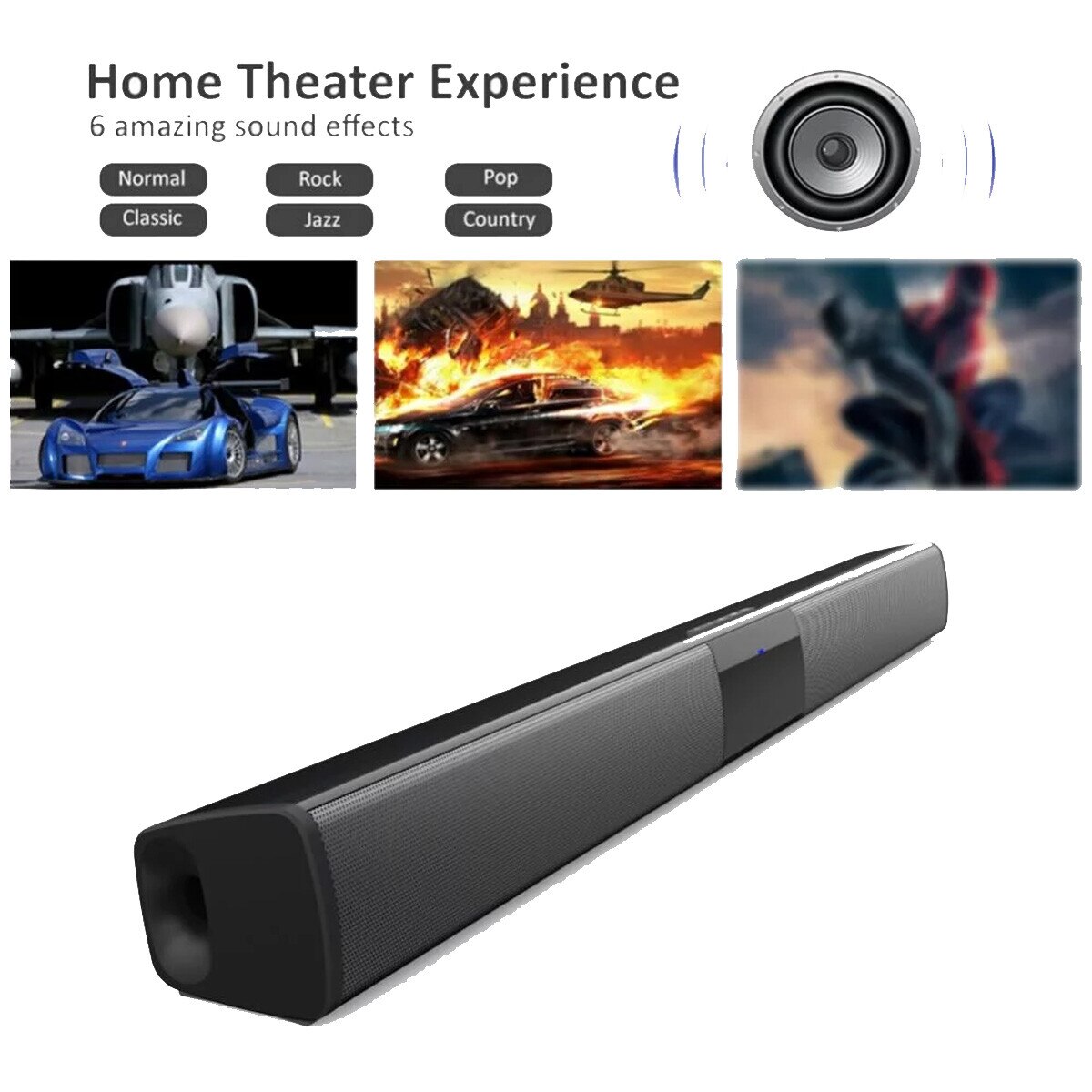 Soundbar Home Theater, 2 difuzoare, sunet surround 3D, negru, set complet