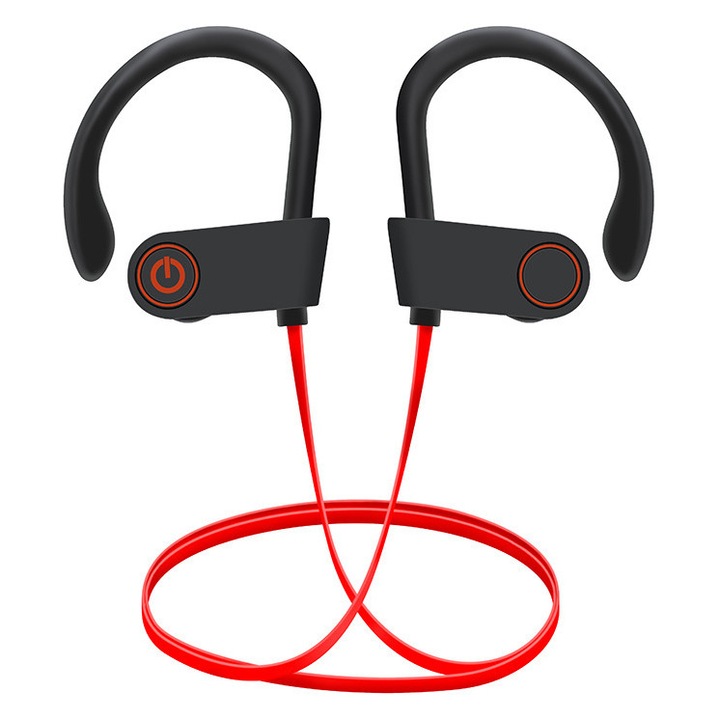 Casti Wireless Sport, impermeabile, cu Bluetooth, D-20, 6 ore autonomie, rosii