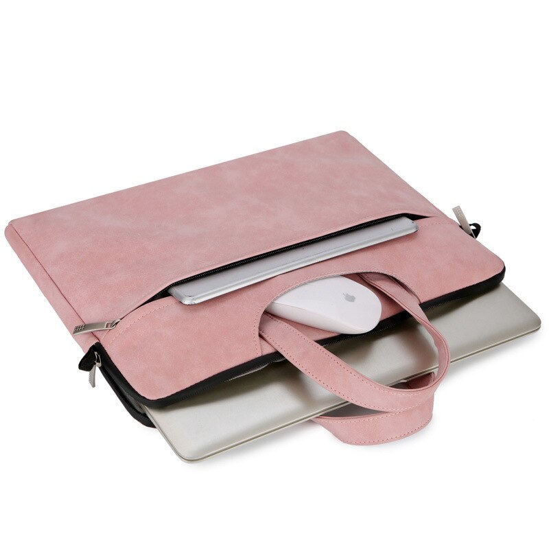Geanta laptop din piele, 14 inch, design elegant, cu doua buzunare, culoare solida