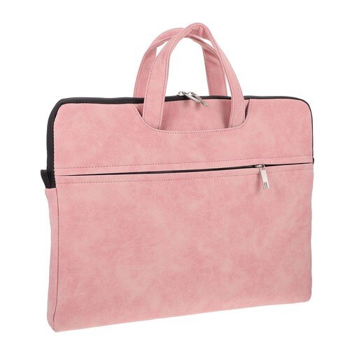 Geanta laptop din piele, 14 inch, design elegant, cu doua buzunare, culoare solida