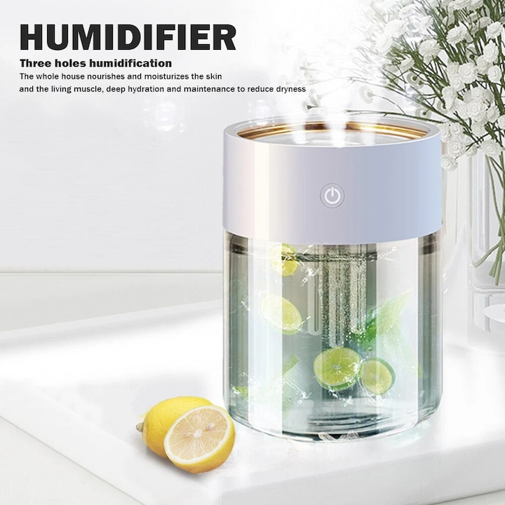 Umidificator 6.8L, 3 moduri de pulverizare, alb, pentru utilizare interioara