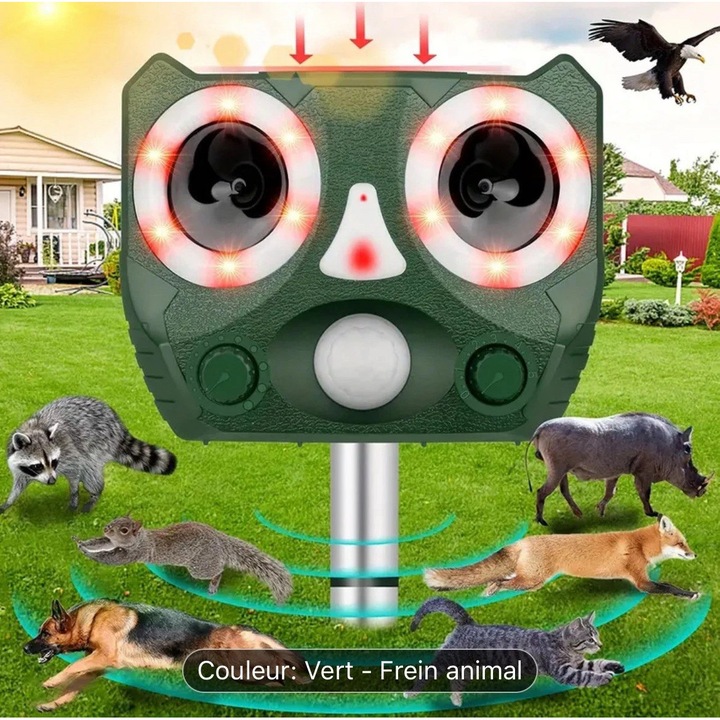 Repelent ultrasonic pentru pasari, solar, alarma sonora si LED, 2000mAh, articole daunatori gradina