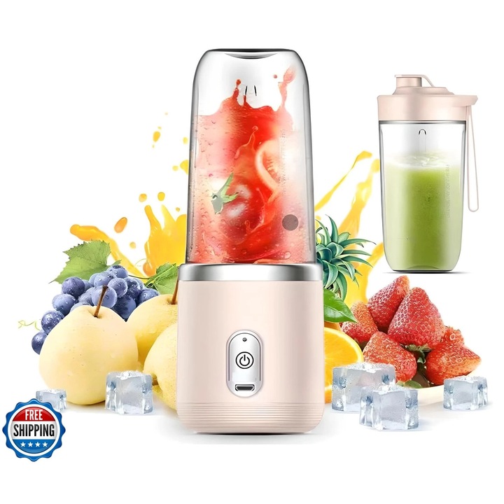 Blender portabil, 14oz, 6 lame, set cu cana si capac