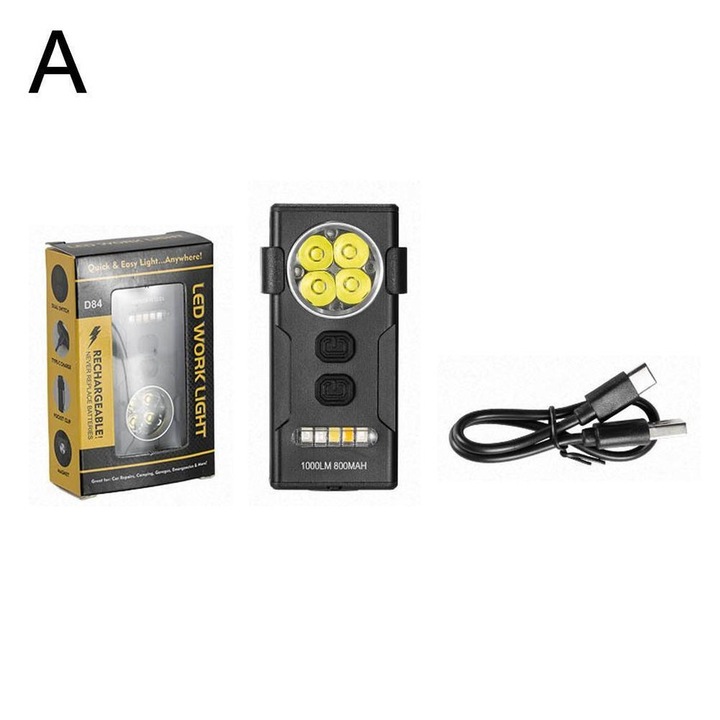 Lanterna cu clip si magnet, 4 LED-uri, dimensiuni 40x25x75mm, 800mAh, incarcare Type-C