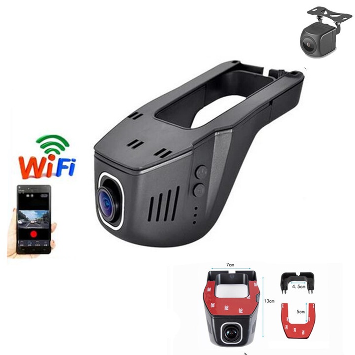 Autó kamera DVR, videó fedélzeti kamera, WiFi, rejtett, járművekhez
