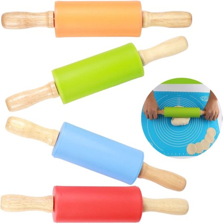 Sucitoare set 4 bucati, manere din lemn, silicon antiaderent, multicolor, 30x5cm