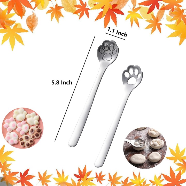 Set de linguri din inox in forma de labuta de pisica, 4 piese, 14.7cm, argintiu