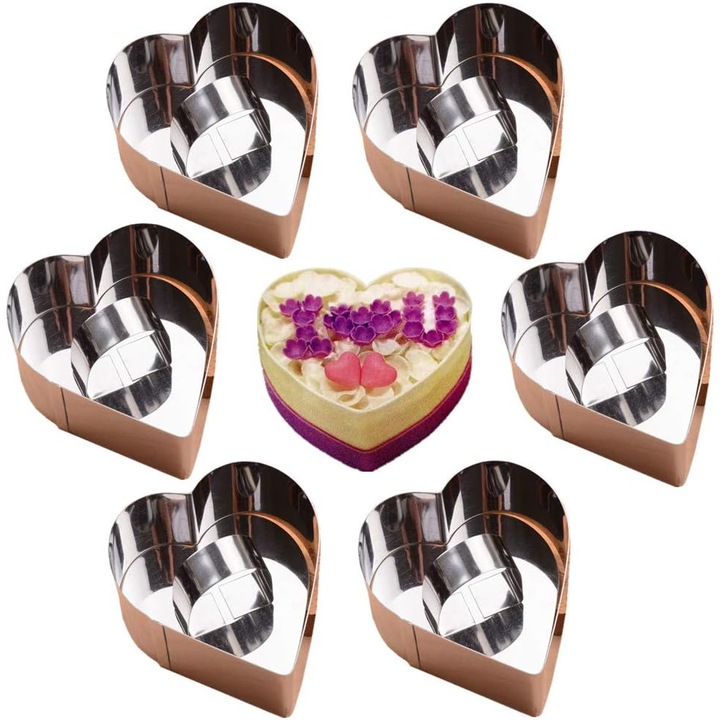 Set 6 forme prajituri din otel inoxidabil, 8x3.8cm, cu manere, argintii