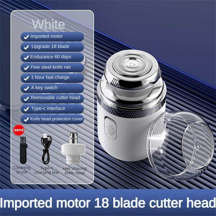 Aparat de ras electric 2-in-1, alb, dimensiuni 6.2x3.8cm, portabil, cu acumulator de 250mAh