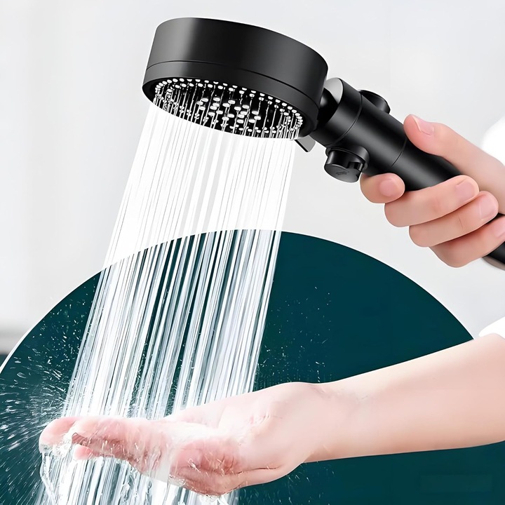 Cap de dus cu furtun, 6 moduri ajustabile, 1.5m, economisire apa, negru